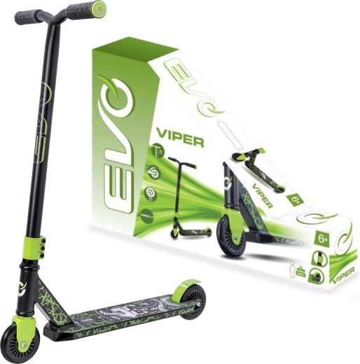 Детска градска тротинетка EVO Viper, черно‑зелена, 6+