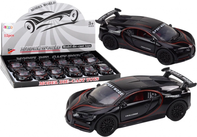 Metal sports car 1:32 with figure and spoiler, black, lights and sounds