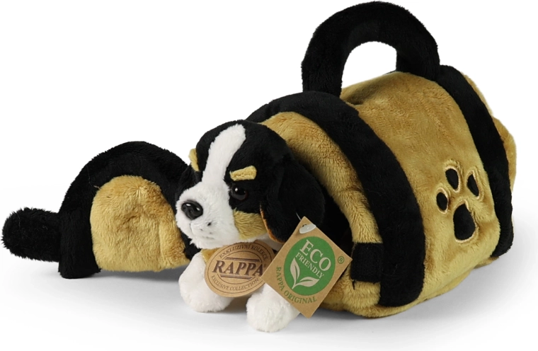 Rappa plush Bernese Mountain Dog in a carrier, 15 cm, Eco-Friendly