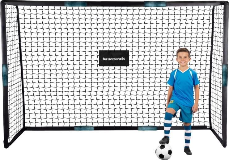 Метална футболна врата Bauerkraft с мрежа 300 × 200 × 120 см, черно-синя