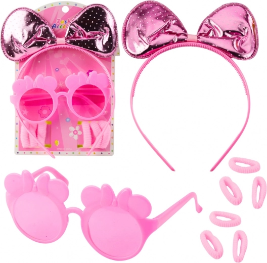 Pink accessory set for kids – headband with bow, glasses, and hair ties
