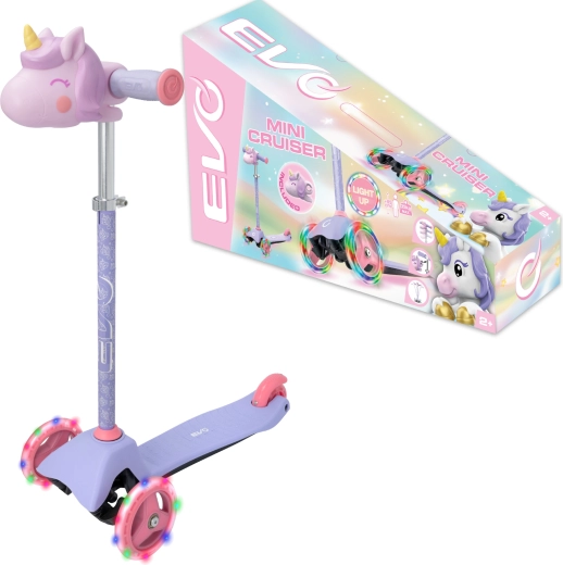 EVO Light Up Mini Cruiser детска триколесна тротинетка с LED колелца Еднорог