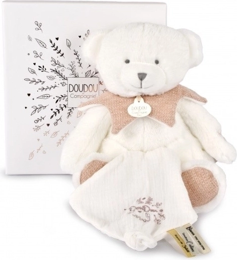 Подаръчен комплект Doudou: плюшено мече с одеялце 30 см, розово