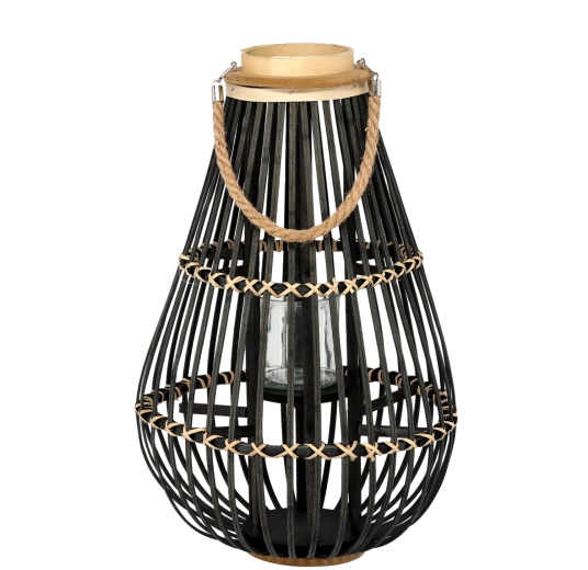 Wooden lantern with glass insert, black, 32 × 57 cm