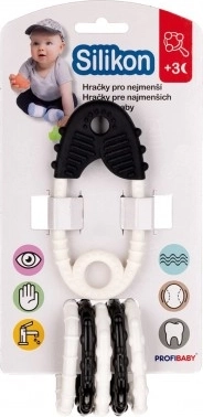 Teether with Pin and Charms, Black and White, 12 cm