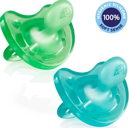 Chicco Physio Soft изцяло силиконова залъгалка 6–16 м, за момчета, 2 бр.