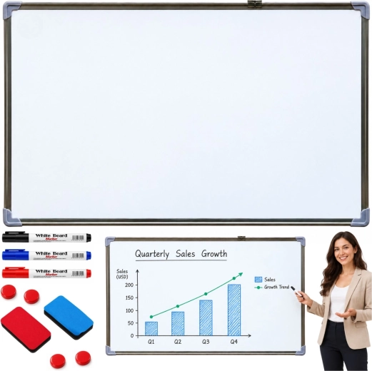 Magnetic Dry-Erase Whiteboard with Accessories 90 × 60 cm