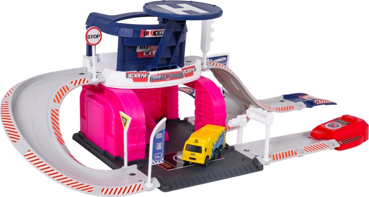 Multi-level parking garage with slides