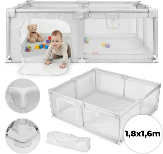 Детска ограда 180 × 160 см, сива, с пътна чанта ECOTOYS