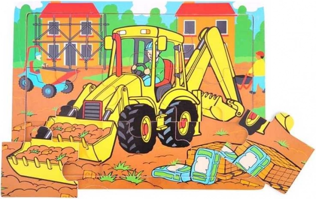 BIGJIGS TOYS дървен пъзел багер, 9 части