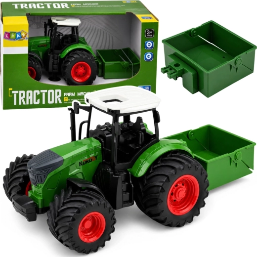 Farm tractor with fertilizer spreader 1:24, green, rubber wheels