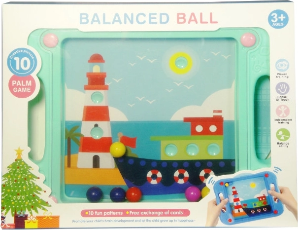 Children’s dexterity game with colorful beads and interchangeable pictures