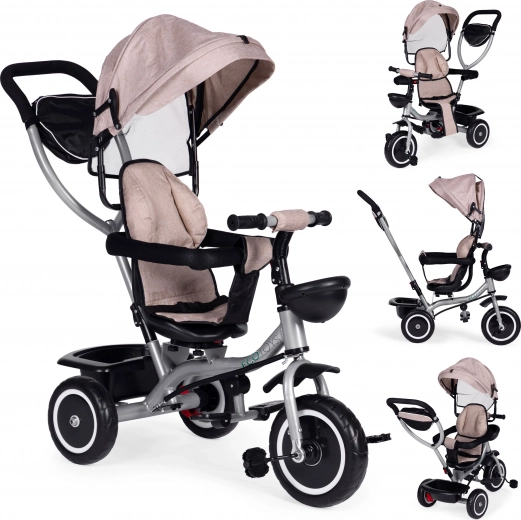 Детска 2в1 триколка с въртяща се седалка и сгъваем сенник, бежова ECOTOYS