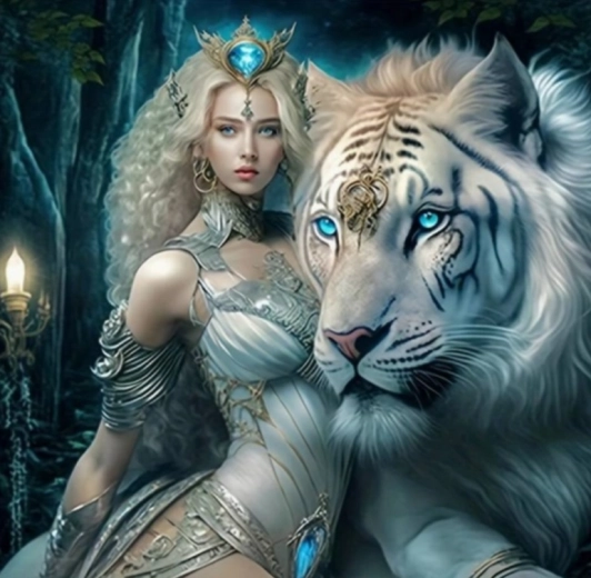 Диамантено рисуване – момиче с тигър 30 × 40 см