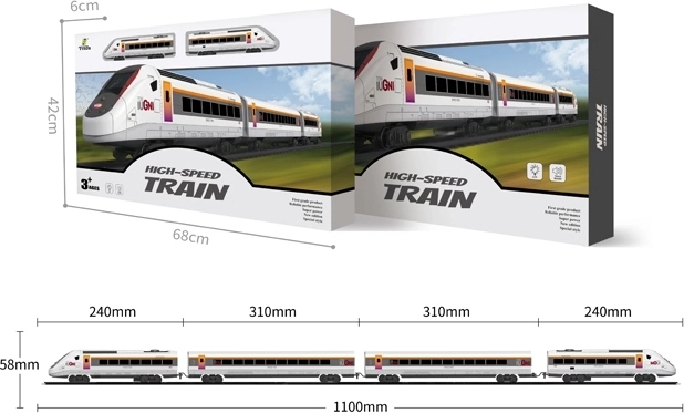 Railway set with electric locomotive, carriages and accessories