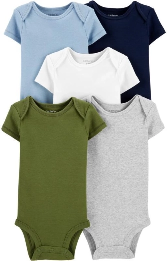 Carter’s baby short-sleeve bodysuits for boys, solid-color mix, 5 pcs, size 56 (NB)