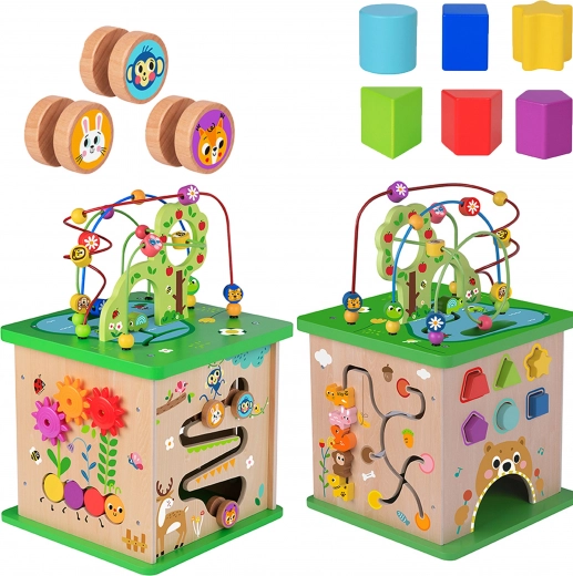 TOOKY TOY дървена образователна кубче 5в1 с животни