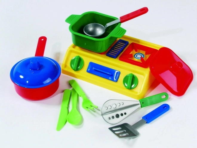 Children’s kitchen set with stove and cookware