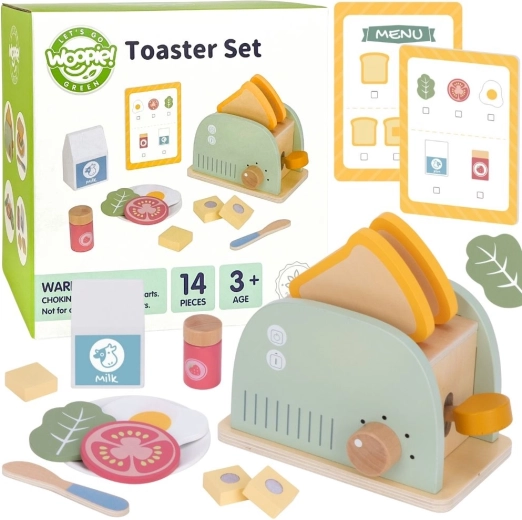 Woopie green дървен тостер – комплект за закуска с аксесоари, 14 части, FSC
