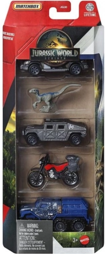 Matchbox Джурасик свят – комплект от 4 колички и динозавър