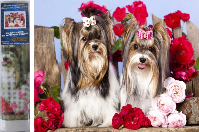 Diamond Painting Puppies in Roses 30 × 40 cm