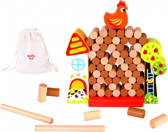 Tooky Toy Дървена игра „Падни, пиле“ – ферма