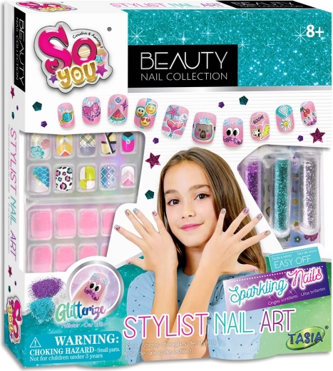 Stylish TASIA nail art set with glitter and stickers