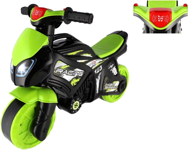 kids' balance bike motorcycle green-black with light and sounds