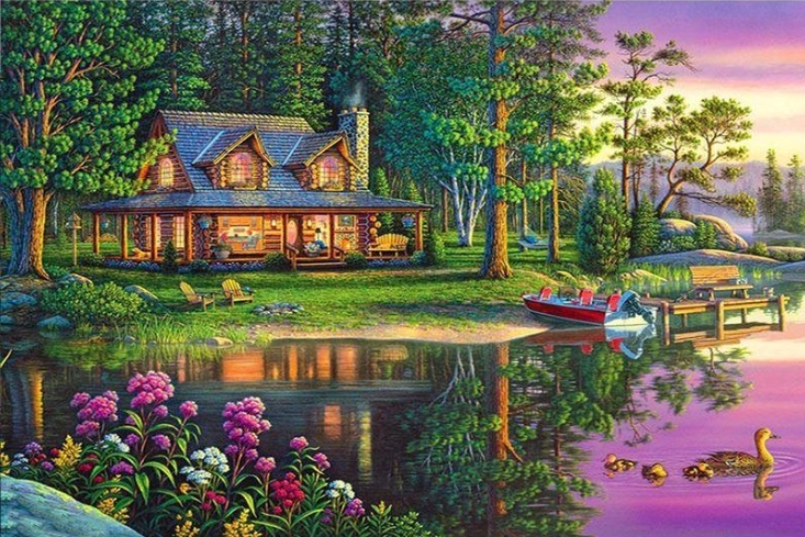 Norimpex Paint by Numbers House in the Forest by the Pond 40 × 50 cm