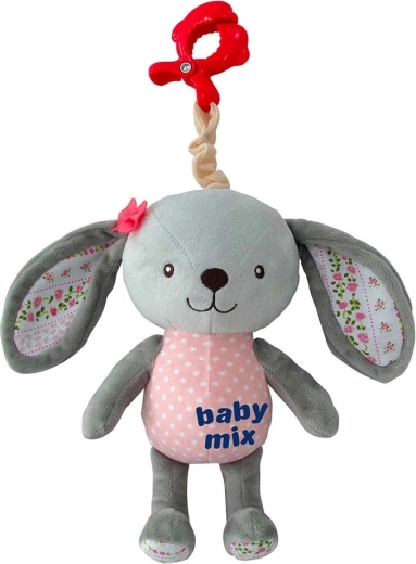 Плюшено зайче със звуков механизъм и клипс BABY MIX