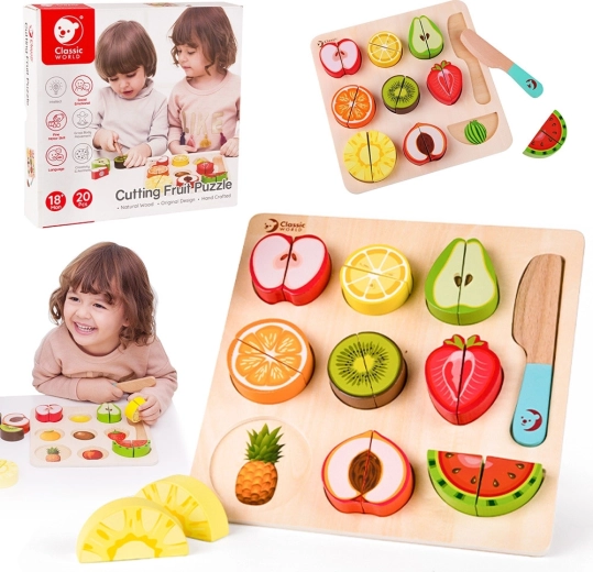 Classic World Montessori Wooden Fruit Cutting Set, 20 Pieces