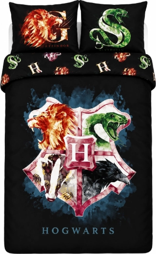 Cotton Harry Potter Hogwarts Crests Bedding Set, Black, 140 × 200 cm