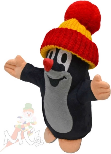 Moravská ústředna hand puppet Little Mole with red knit cap 20 cm