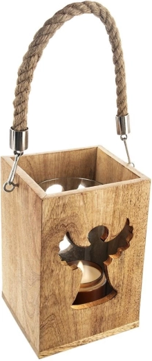 Wooden lantern with angel MANGO 20.5 cm