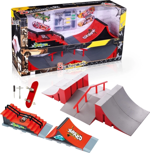 Fingerboard скейтпарк комплект XL със стълбище, парапет и 2 fingerboard-а