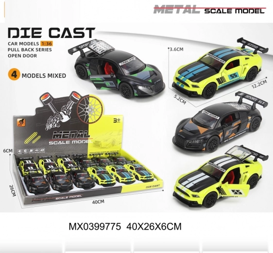 Metal racing car 1:36 with opening doors and pull-back drive