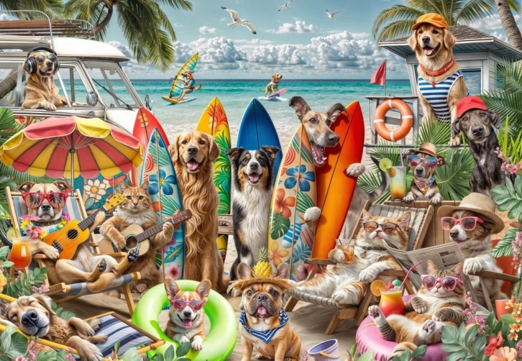 Puzzle Dogs and Cats on the Beach 1000 pieces