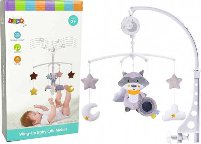 Baby crib mobile Plush Raccoon Grey Melody