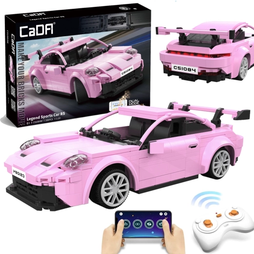 Конструктор CaDA състезателен спортен автомобил RC розов – 280 части, Dual Mode