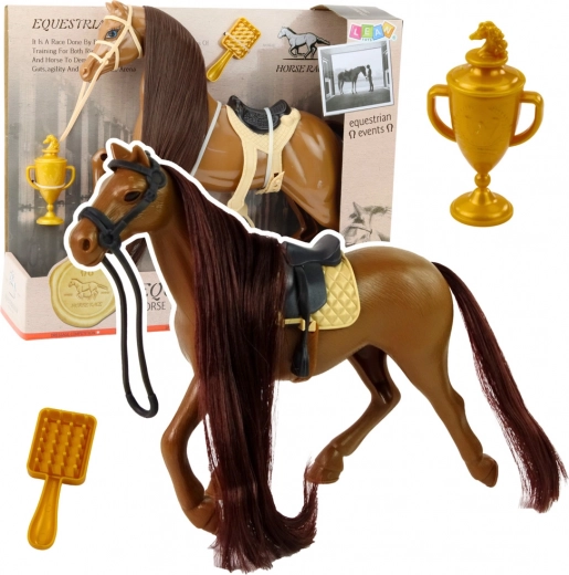 Horse with Long Mane and Accessories in Brown