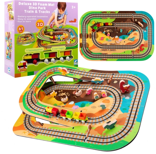Foam Floor Set 3D Dino Park with Train 61 Pieces HUMBI