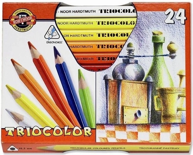 Триъгълни дебели цветни моливи KOH‑I‑NOOR Triocolor 24 бр.