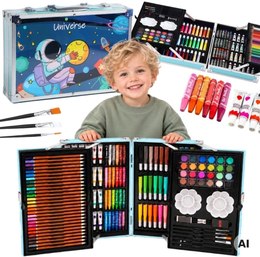 Woopie art set in a case with a space theme