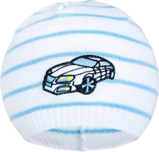 Spring beanie New Baby with car white-blue 104 (3–4 years)