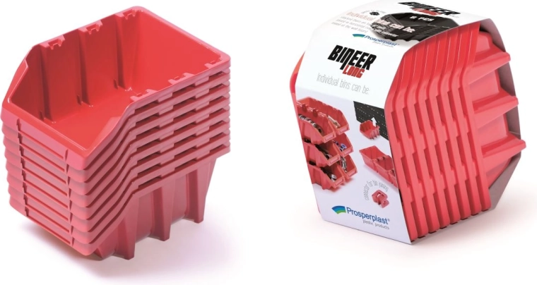 Bineer Long Storage Box Set, 8 pcs, Red