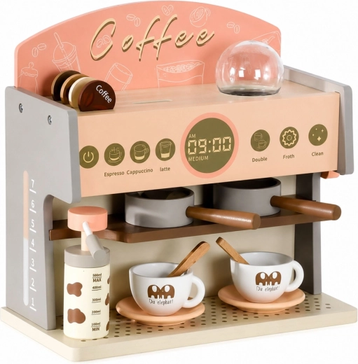 Realistic wooden coffee machine just like in a café
