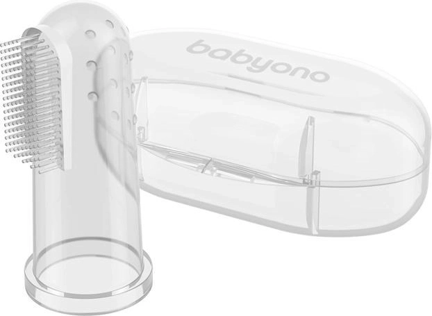 BabyOno silicone finger toothbrush with case – pink