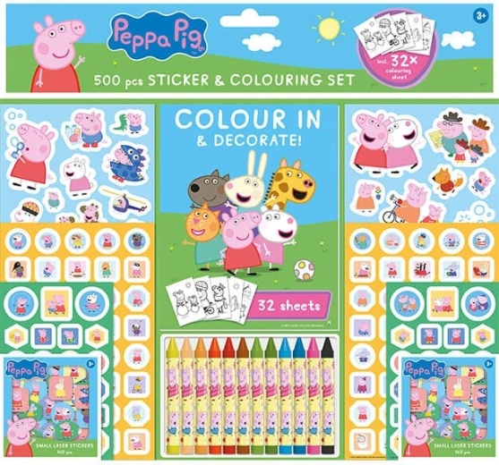 Peppa Pig Sticker Set with Coloring Pages and Crayons (500 pcs)