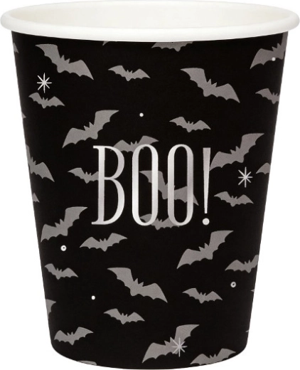 Black Paper Cups with White Ghosts, 6 pcs
