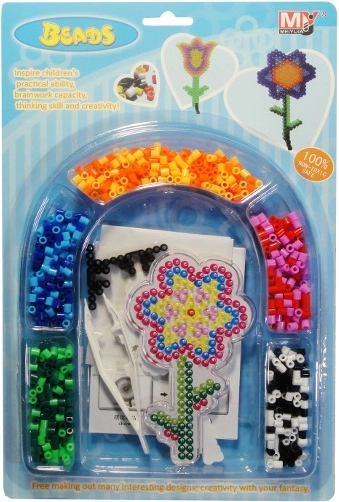 Plastic beads with flower template and tweezers